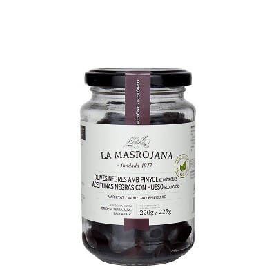 Olives noires biologiques espagnoles pour l'apéritif Masrojana