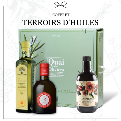 Quai des Oliviers - Coffret cadeau d'huiles d'olive pour découvrir le monde de l'huile d'olive à travers 3 terroirs